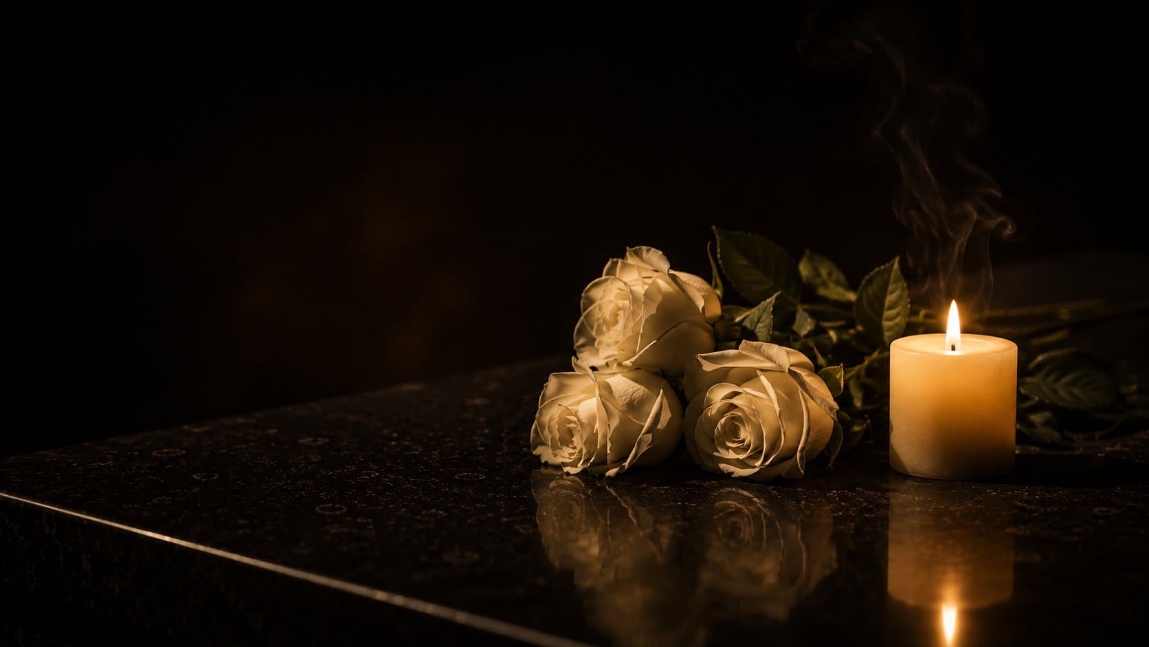 Roses and a candle in soft, warm light