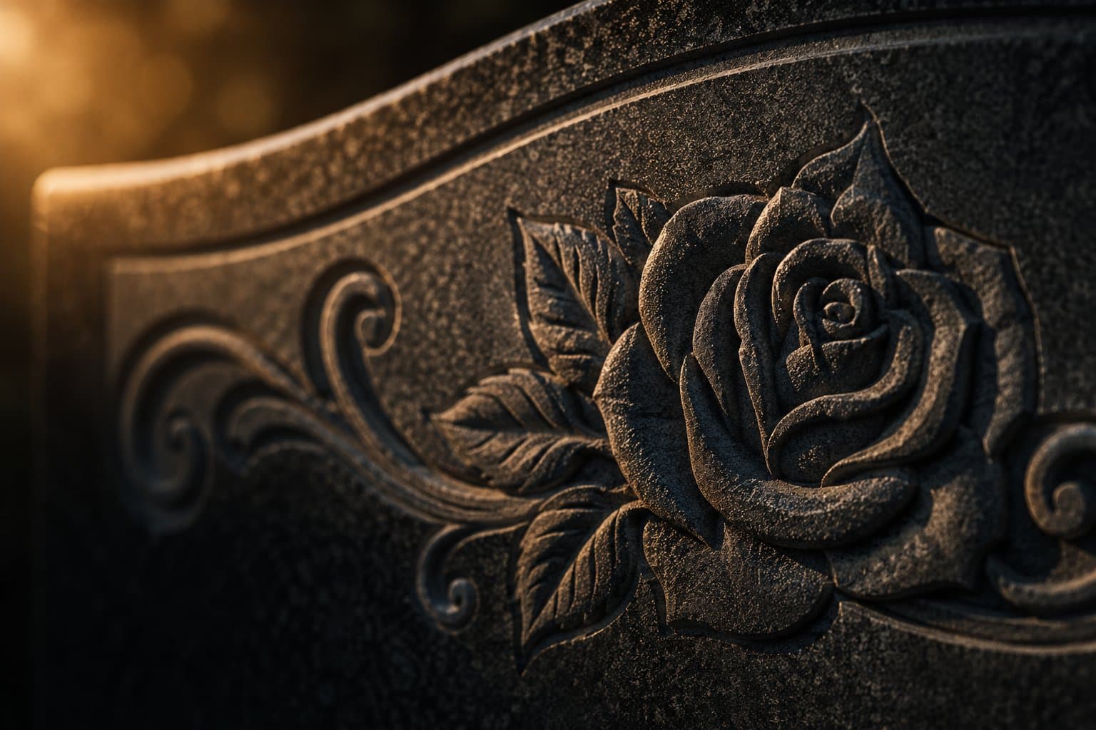 A rose carved in relief on polished granite